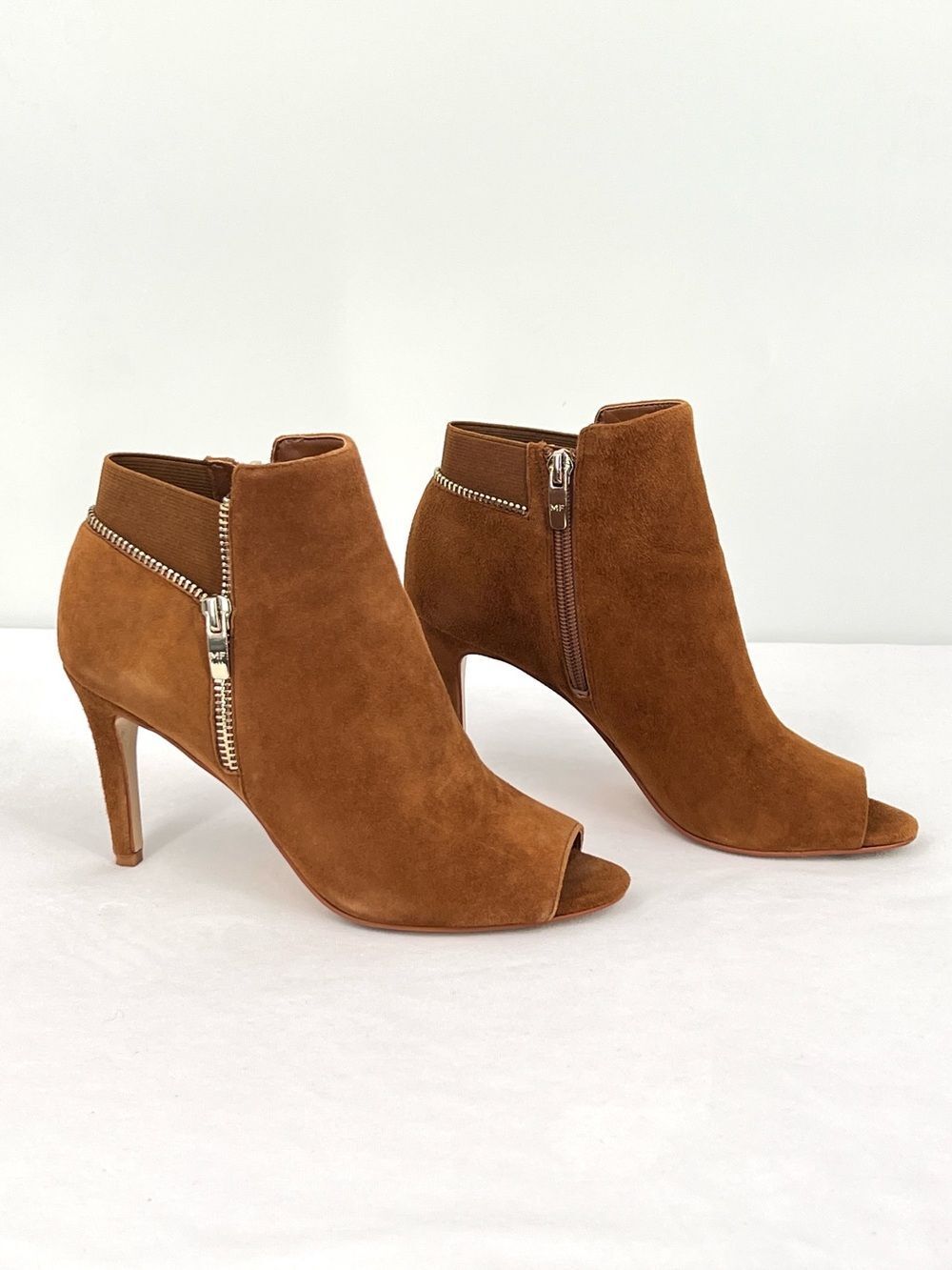 Marc Fisher Serenity Cognac Suede Peep Toe Stiletto Heel Ankle Booties Size 7M - Picture 10 of 10